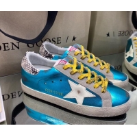 Best Quality Golden Goose Super-Star Sneakers in Blue Leather with White Star 027059