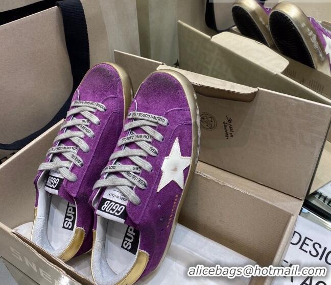 Perfect Golden Goose Super-Star Sneakers in Purple Suede with White Star 027061