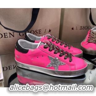 Top Quality Golden Goose Super-Star Sneakers in Rosy Leather with Silver Glitter Star 027067