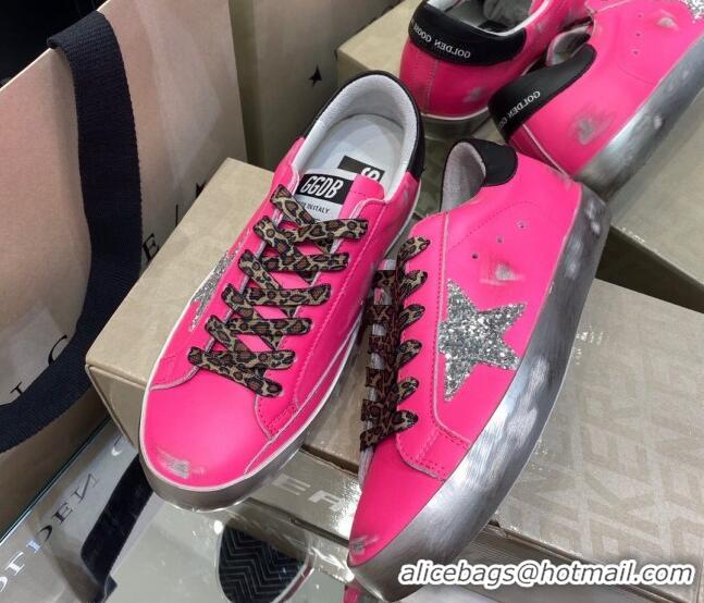 Top Quality Golden Goose Super-Star Sneakers in Rosy Leather with Silver Glitter Star 027067