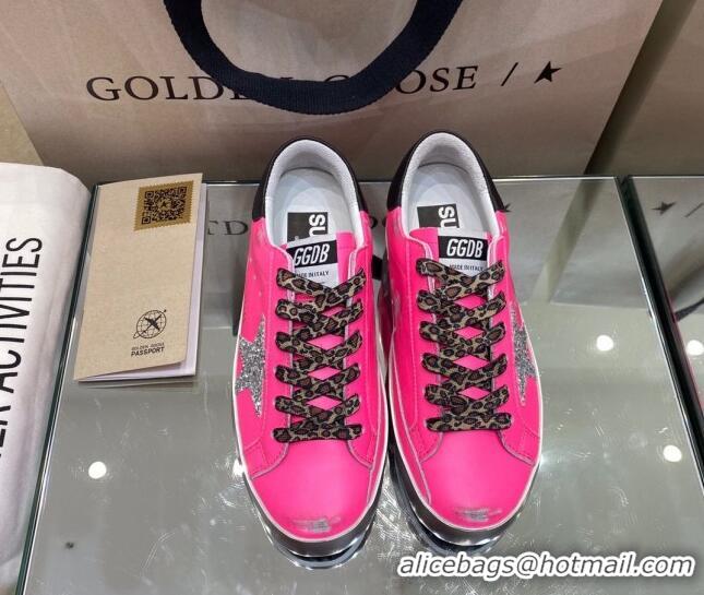 Top Quality Golden Goose Super-Star Sneakers in Rosy Leather with Silver Glitter Star 027067