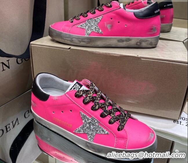 Top Quality Golden Goose Super-Star Sneakers in Rosy Leather with Silver Glitter Star 027067