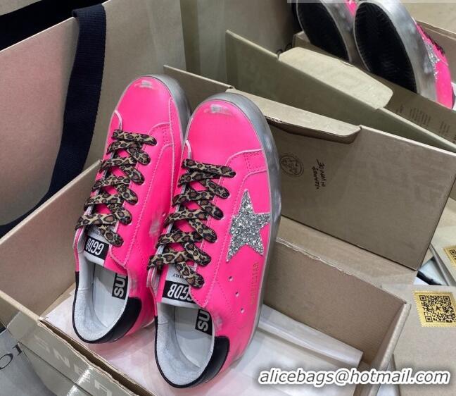 Top Quality Golden Goose Super-Star Sneakers in Rosy Leather with Silver Glitter Star 027067