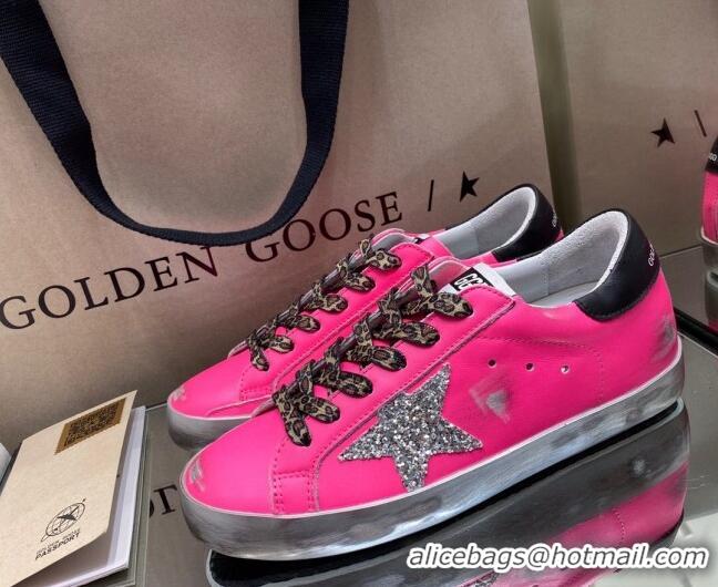 Top Quality Golden Goose Super-Star Sneakers in Rosy Leather with Silver Glitter Star 027067