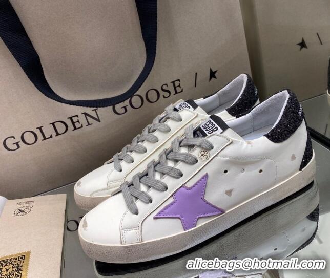 Cheap Golden Goose Super-Star Sneakers inWhite Leather with Lavender Star 027069