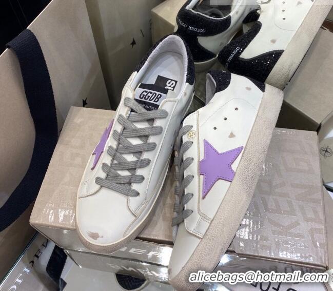 Cheap Golden Goose Super-Star Sneakers inWhite Leather with Lavender Star 027069