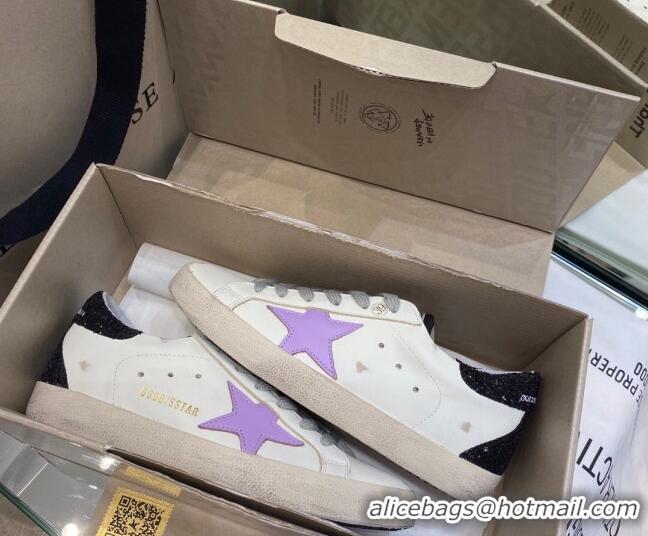 Cheap Golden Goose Super-Star Sneakers inWhite Leather with Lavender Star 027069