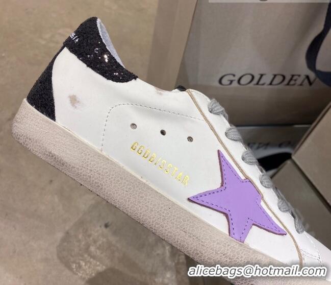 Cheap Golden Goose Super-Star Sneakers inWhite Leather with Lavender Star 027069