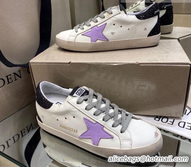 Cheap Golden Goose Super-Star Sneakers inWhite Leather with Lavender Star 027069