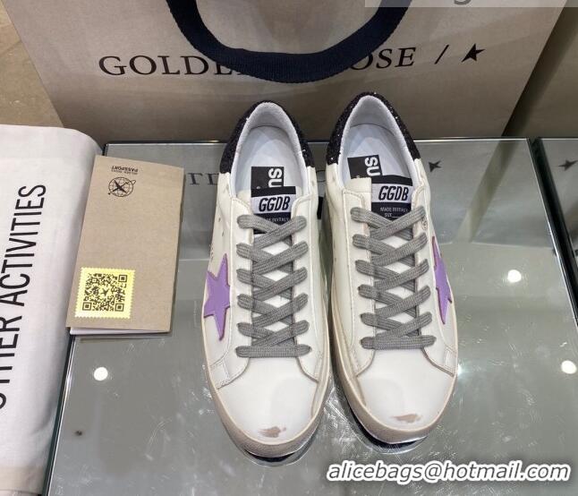 Cheap Golden Goose Super-Star Sneakers inWhite Leather with Lavender Star 027069