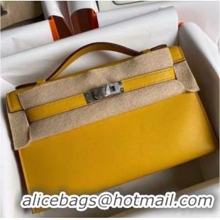 Discount Hermes Original swift Leather KEL2278 yellow&Silver-Tone Metal