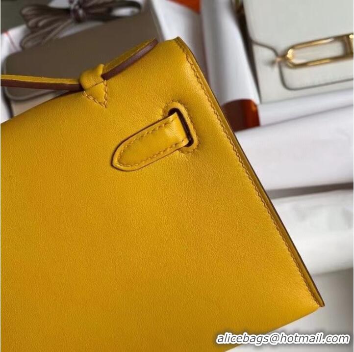 Discount Hermes Original swift Leather KEL2278 yellow&Silver-Tone Metal