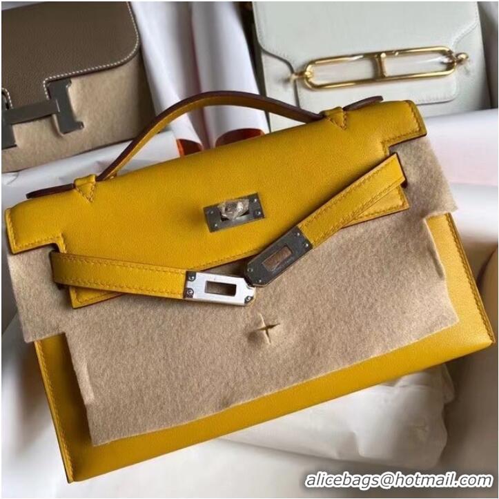 Discount Hermes Original swift Leather KEL2278 yellow&Silver-Tone Metal