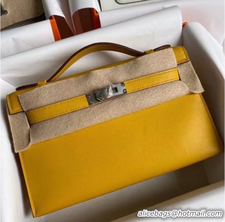 Discount Hermes Original swift Leather KEL2278 yellow&Silver-Tone Metal