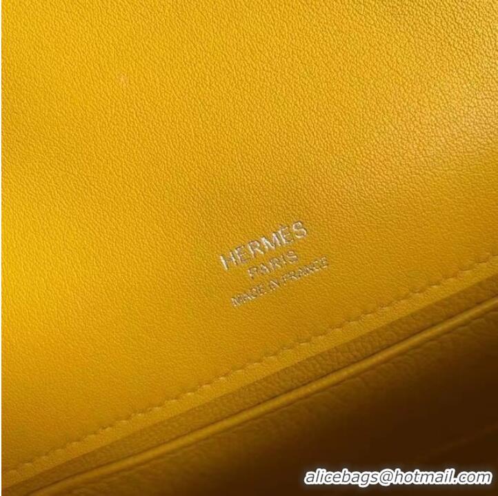 Discount Hermes Original swift Leather KEL2278 yellow&Silver-Tone Metal