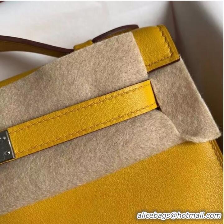 Discount Hermes Original swift Leather KEL2278 yellow&Silver-Tone Metal