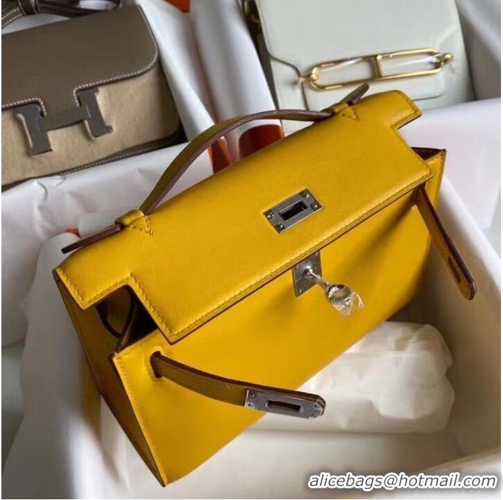 Discount Hermes Original swift Leather KEL2278 yellow&Silver-Tone Metal