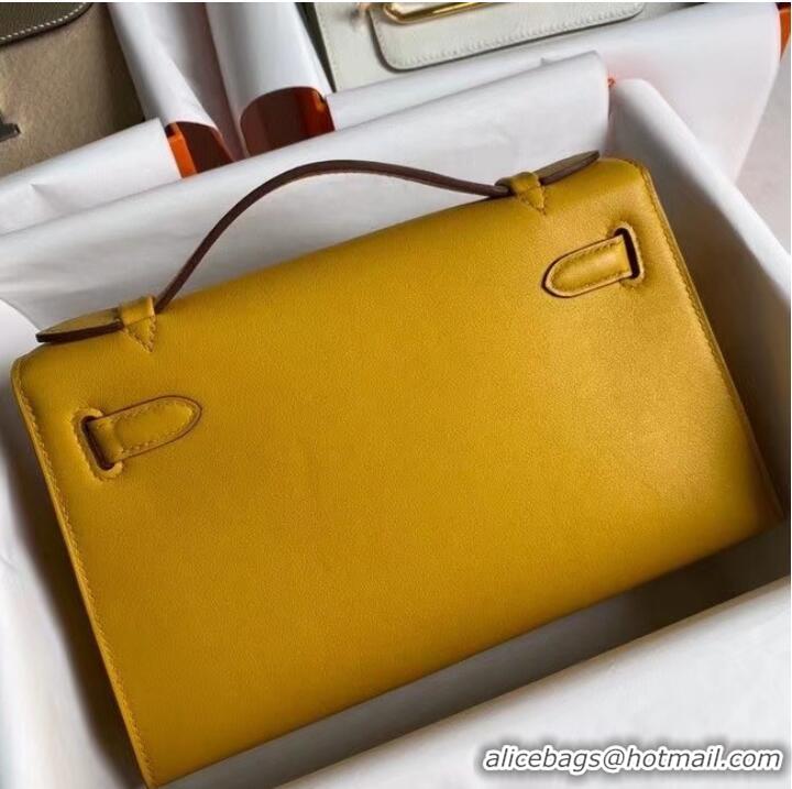 Discount Hermes Original swift Leather KEL2278 yellow&Silver-Tone Metal