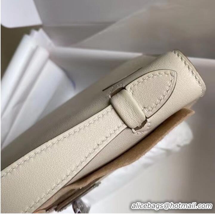 Original Cheap Hermes Original swift Leather KEL2278 white&Silver-Tone Metal