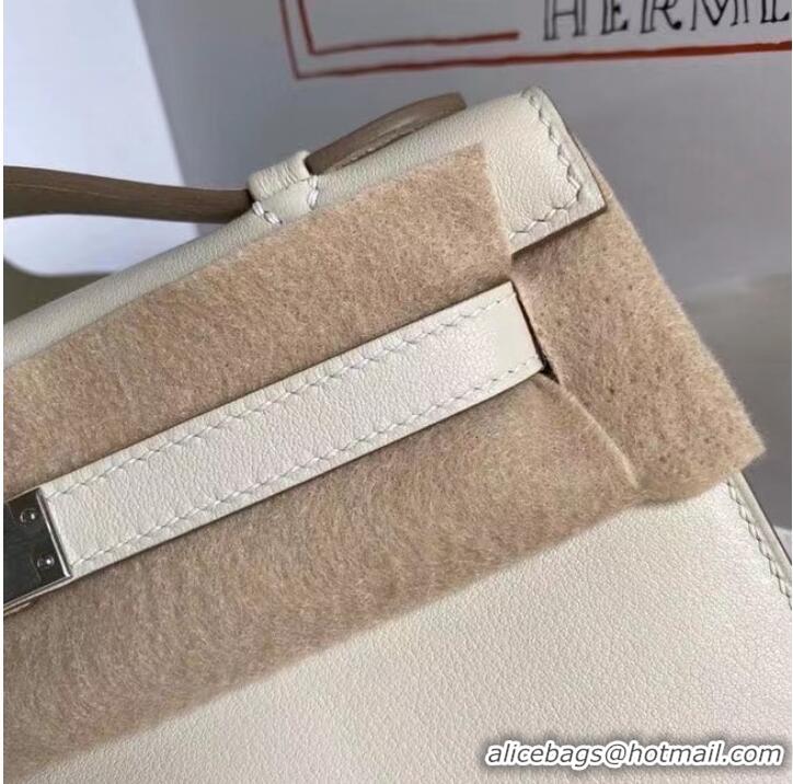 Original Cheap Hermes Original swift Leather KEL2278 white&Silver-Tone Metal