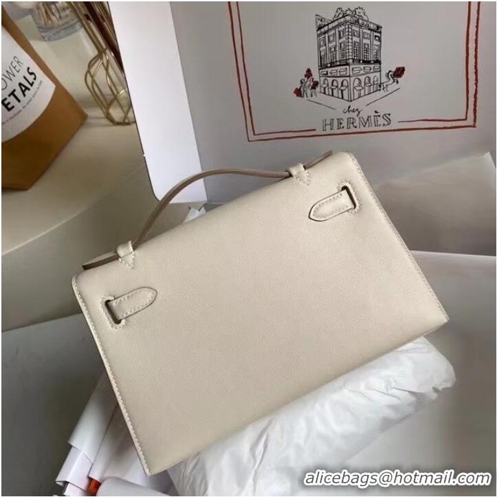 Original Cheap Hermes Original swift Leather KEL2278 white&Silver-Tone Metal