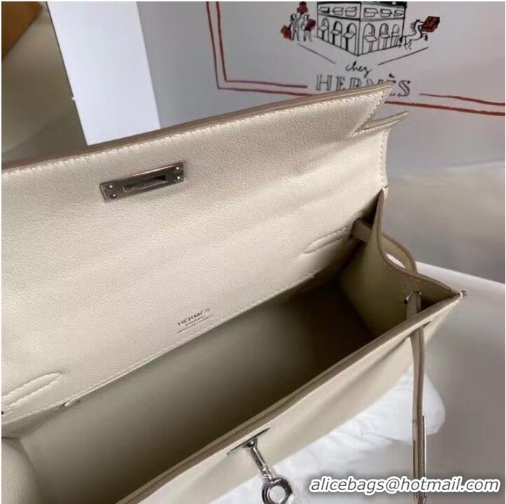 Original Cheap Hermes Original swift Leather KEL2278 white&Silver-Tone Metal