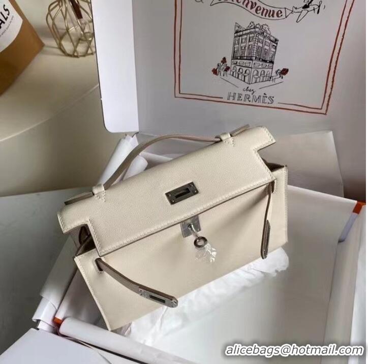 Original Cheap Hermes Original swift Leather KEL2278 white&Silver-Tone Metal