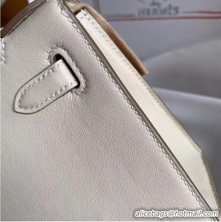 Original Cheap Hermes Original swift Leather KEL2278 white&Silver-Tone Metal