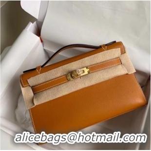 Cheapest Hermes Original swift Leather KEL2278 brown&gold-Tone Metal