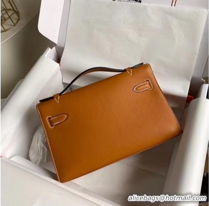 Cheapest Hermes Original swift Leather KEL2278 brown&gold-Tone Metal