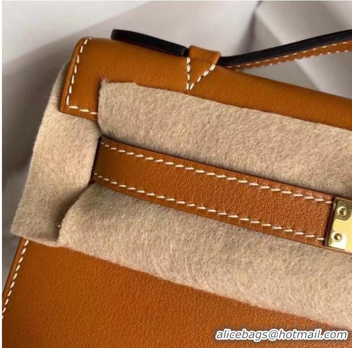 Cheapest Hermes Original swift Leather KEL2278 brown&gold-Tone Metal