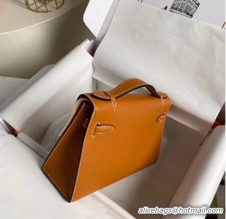 Cheapest Hermes Original swift Leather KEL2278 brown&gold-Tone Metal