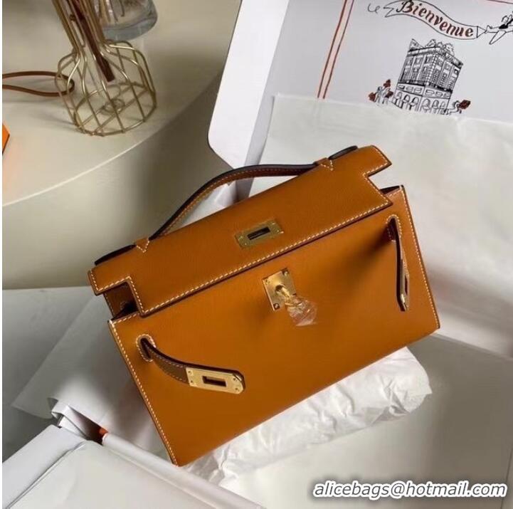 Cheapest Hermes Original swift Leather KEL2278 brown&gold-Tone Metal