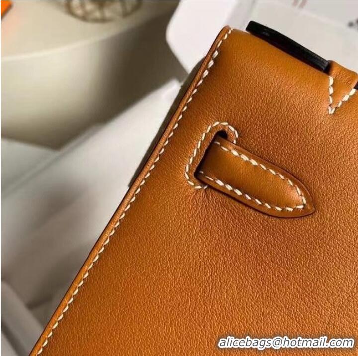 Cheapest Hermes Original swift Leather KEL2278 brown&gold-Tone Metal