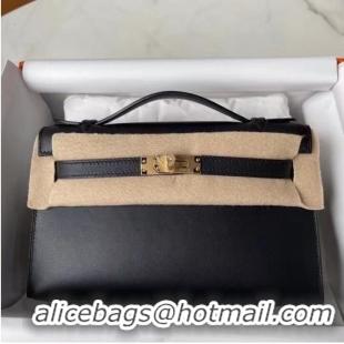 Market Sells Hermes Original swift Leather KEL2278 black&gold-Tone Metal