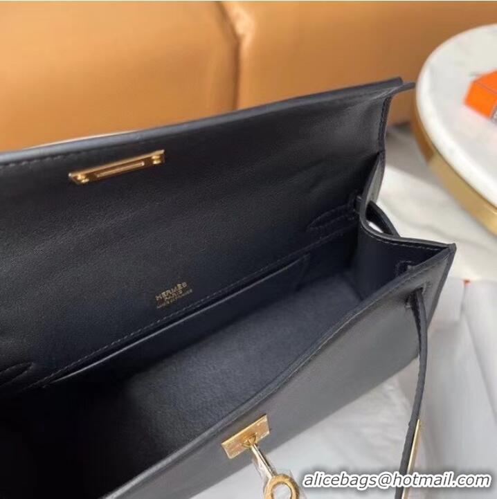 Market Sells Hermes Original swift Leather KEL2278 black&gold-Tone Metal