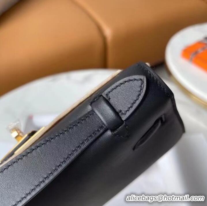 Market Sells Hermes Original swift Leather KEL2278 black&gold-Tone Metal