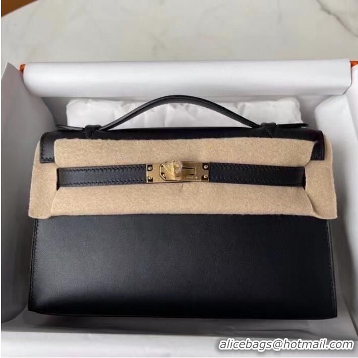 Market Sells Hermes Original swift Leather KEL2278 black&gold-Tone Metal