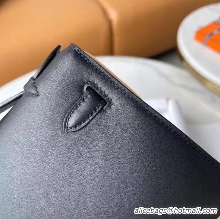 Market Sells Hermes Original swift Leather KEL2278 black&gold-Tone Metal