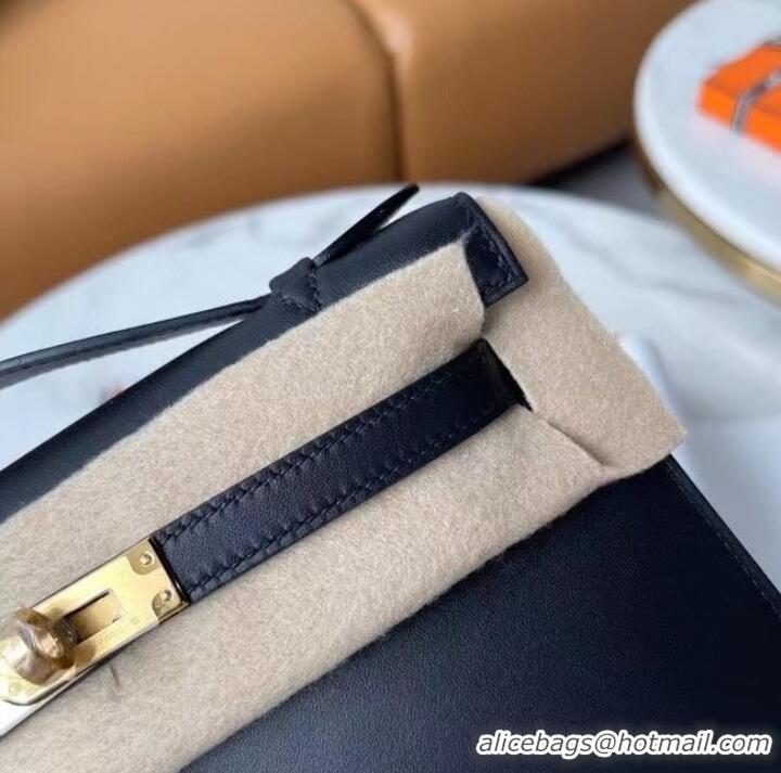 Market Sells Hermes Original swift Leather KEL2278 black&gold-Tone Metal