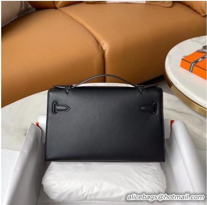 Market Sells Hermes Original swift Leather KEL2278 black&gold-Tone Metal