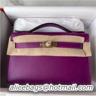 New Fashion Hermes Original swift Leather KEL2278 purple&gold-Tone Metal