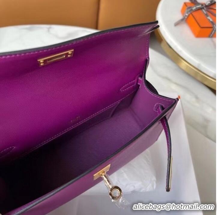 New Fashion Hermes Original swift Leather KEL2278 purple&gold-Tone Metal