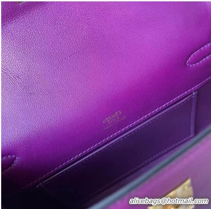 New Fashion Hermes Original swift Leather KEL2278 purple&gold-Tone Metal