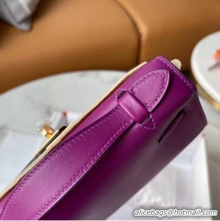 New Fashion Hermes Original swift Leather KEL2278 purple&gold-Tone Metal