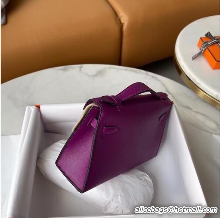 New Fashion Hermes Original swift Leather KEL2278 purple&gold-Tone Metal