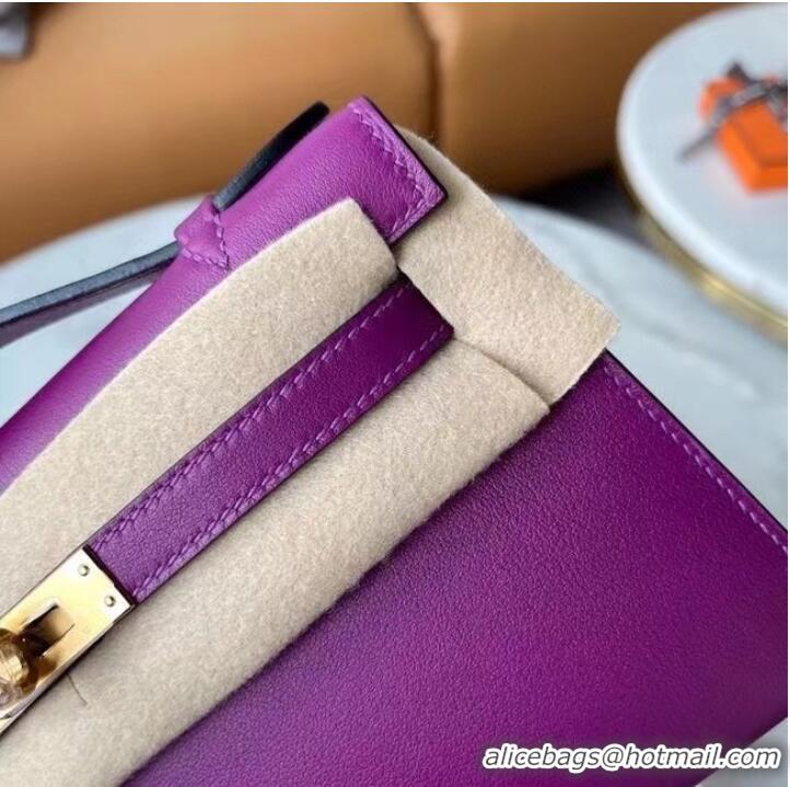 New Fashion Hermes Original swift Leather KEL2278 purple&gold-Tone Metal