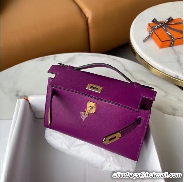 New Fashion Hermes Original swift Leather KEL2278 purple&gold-Tone Metal