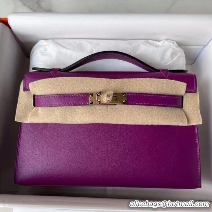 New Fashion Hermes Original swift Leather KEL2278 purple&gold-Tone Metal