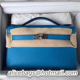 Top Quality Hermes Original swift Leather KEL2278 blue&Silver-Tone Metal